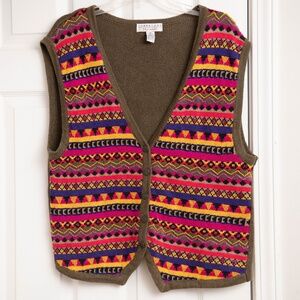 VTG Colorful Stripe Sweater Vest Womens XL Beaded 90s Y2K‎ Cambridge Knit Aztec
